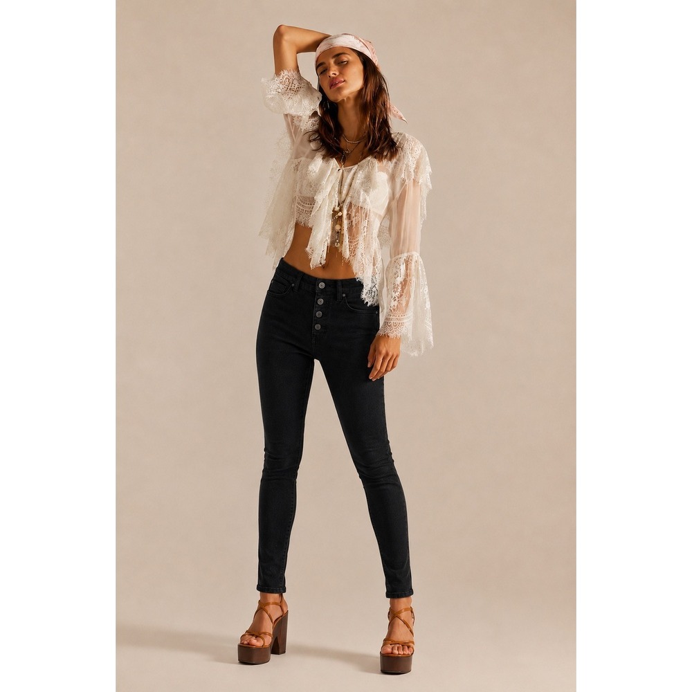Fidelity Denim Cher High Rise Skinny Jeans Jett Black Button Fly Size 24 NWT